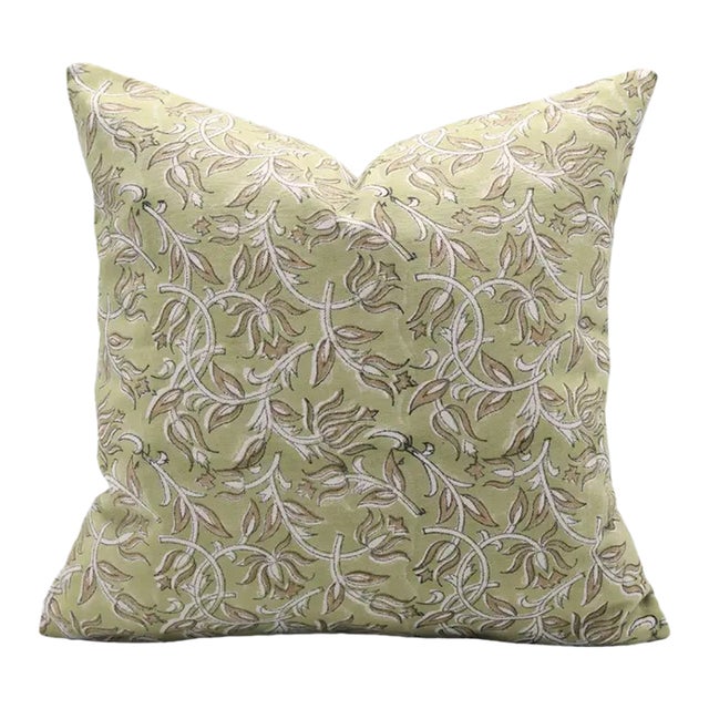 Fabdivine Floral Block Print Pillow Cover 14x14 Inch Duck Canvas-Kamal Dutta For Sale