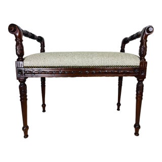 Mid Century Vintage French Empire Style Upholstered Bench. For Sale