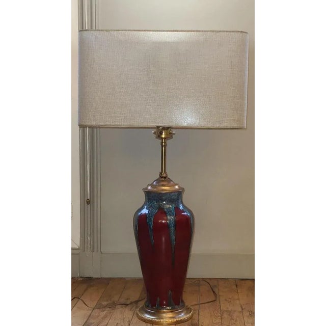 Red Glazed Sandstone Table Lamp, 1950s For Sale - Image 10 of 10