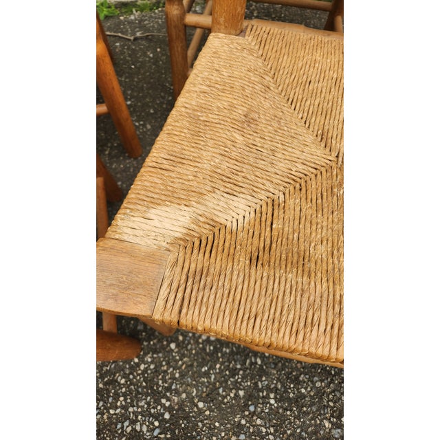 Wood Vintage Set of 10 Light Oak Ladder-Back Rush Seat Dining Chairs For Sale - Image 7 of 18