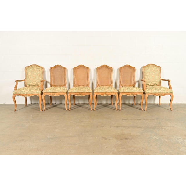 French Provincial John Stuart French Provincial Louis XV Carved Oak and Cane Back Dining Chairs, Set of Six For Sale - Image 3 of 15
