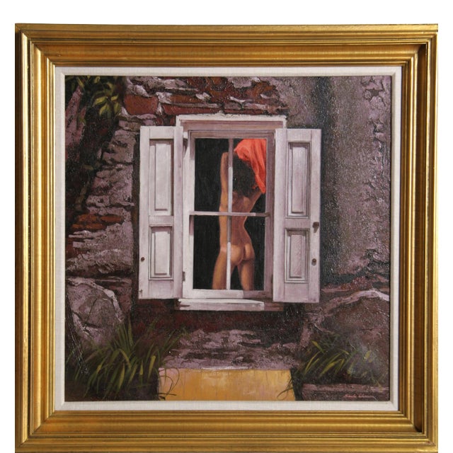 Sandu Liberman, Nude in the Window, Oil on Canvas For Sale