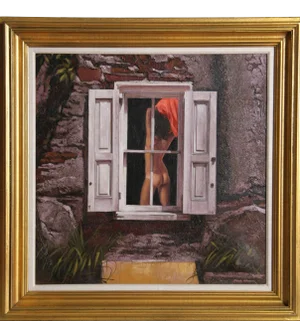 Sandu Liberman, Nude in the Window, Oil on Canvas