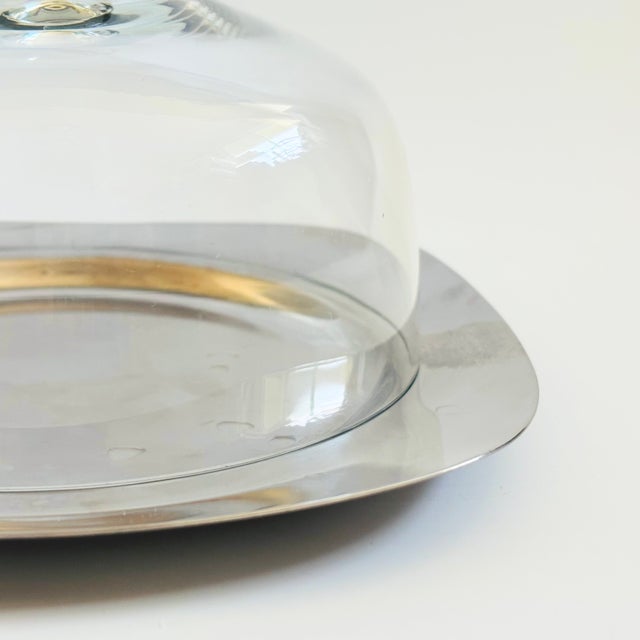 Mid Century Glass Cloche on Stainless Steel Tray by WMF Cromargan, Germany For Sale In San Francisco - Image 6 of 11