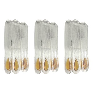 Mid-Century Modern Italian Amber Murano Wall Sconces from Mazzega, 1970s, Set of 3 For Sale