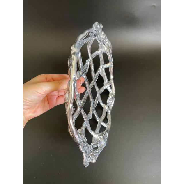 Chrome Arthur Court 2000 Grape Vine Pie Plate Trivet Basket Platter For Sale - Image 8 of 11