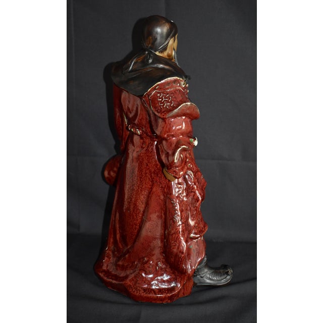 Ceramic Vintage Chinese Shiwan Pottery Guan Yu Statue Oxblood Glazed Ceramic Guan Gong For Sale - Image 7 of 18