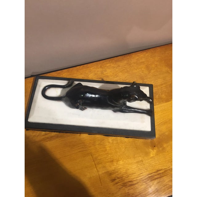 Metal Bronze Black Panther on Marble Base For Sale - Image 7 of 8