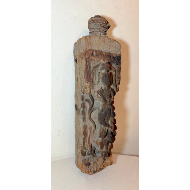 Wood Large Antique 17th Century Carved Wood Architectural Salvage Deity Sculpture For Sale - Image 7 of 15
