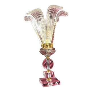 1940 Regency Feather Glass Flutes Table Lamp For Sale