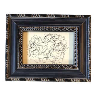 1980’s Vintage Original Wayne Cunningham Abstract Ink Drawing Framed For Sale