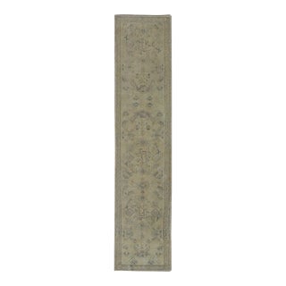 Antique Turkish Oushak Runner With All-Over Design With Green and Blue Accents For Sale