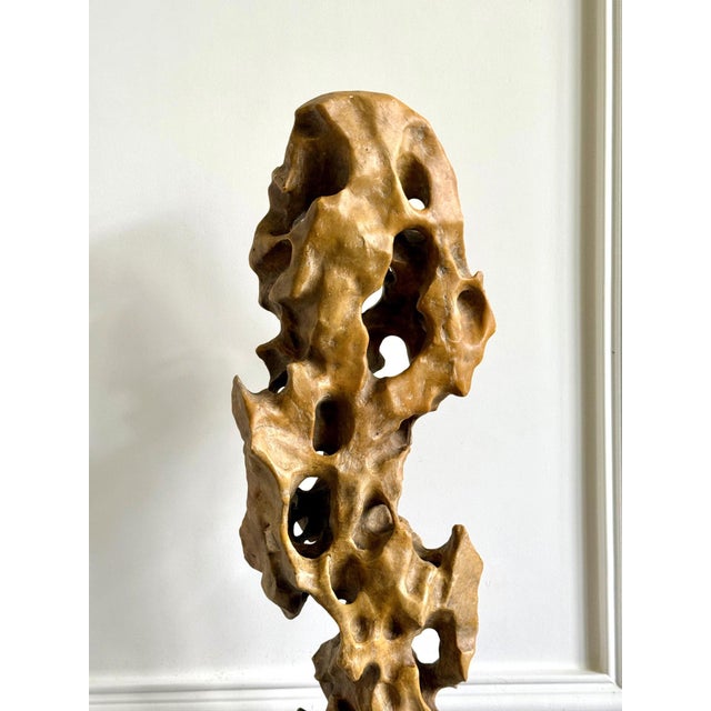 Tall Elegant Chinese Scholar Rock Yellow Taihu Stone on Wood Stand For Sale - Image 14 of 18