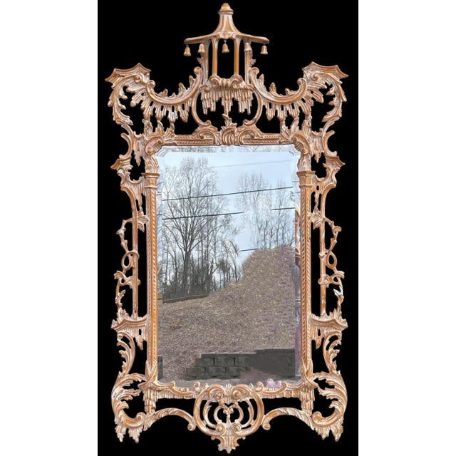 1970s 1970s Italian Chinese Chippendale Style Cerused Carved Wood Pagoda Form LaBarge Mirror For Sale - Image 5 of 6