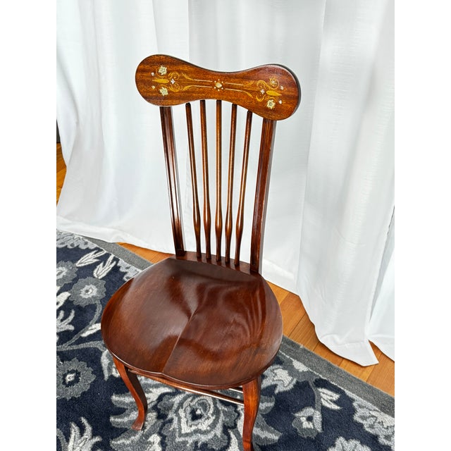1970s Traditional Roll-Top Secretary Desk With Mother-of-Pearl Inlay Chair For Sale - Image 10 of 12