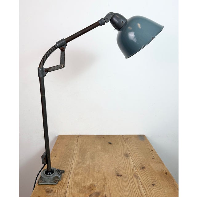 Industrial Grey Enamel Workshop Table Lamp from Siemens, 1950s For Sale - Image 17 of 18