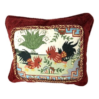 1970s Custom Needlepoint Rooster Pillow For Sale