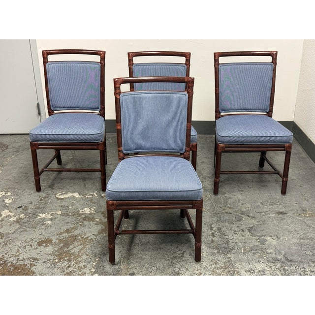 Design Plus Gallery presents the Set of Four Target Back Upholstered Chairs by Orlando Diaz-Azcuy for McGuire Furniture....