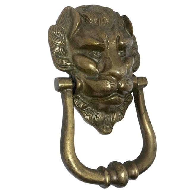 English Vintage English Brass Lion Head Door Knocker For Sale - Image 3 of 9