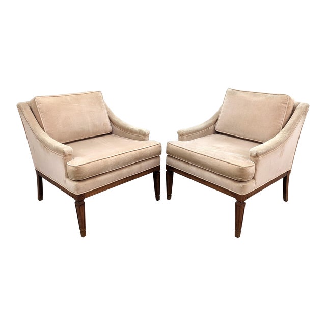 Mid Century Slope Arm Velvet Lounge Chairs a Pair Chairish