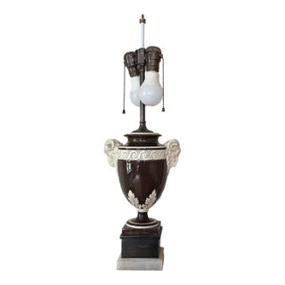 Fine Antique 19th Century Italian Creamware Urn With Goat Mask Handles Mounted as a Table Lamp For Sale