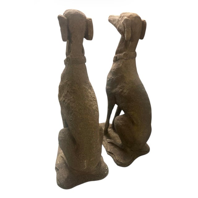 Pair of Mid-Century Neoclassical Style Cast Stone Seated Greyhound Statues For Sale In West Palm - Image 6 of 10