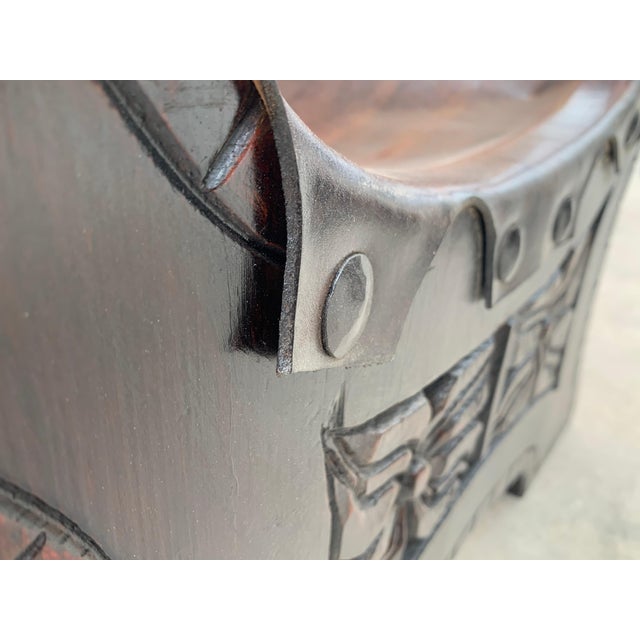 Black 20th Century Pair of Carved Walnut Spanish Savonarola with Foot Rest For Sale - Image 8 of 18