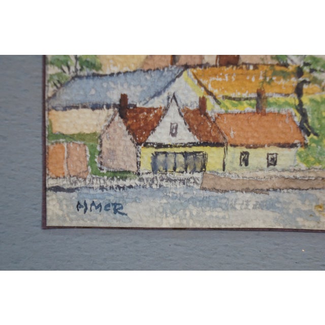Paint Mid 20th Century Helen McRae Church Steeple Cityscape Watercolor Painting 9" For Sale - Image 7 of 8