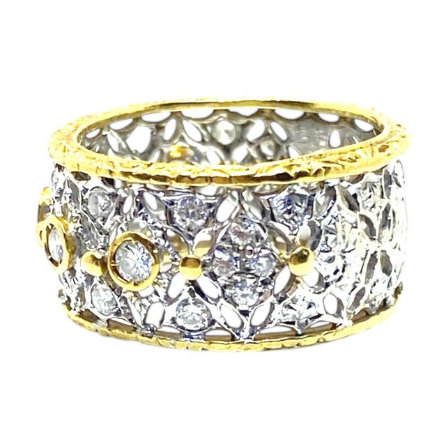 Contemporary Vintage 18k Lace Design Diamond Band Ring, Size 6 For Sale - Image 3 of 8