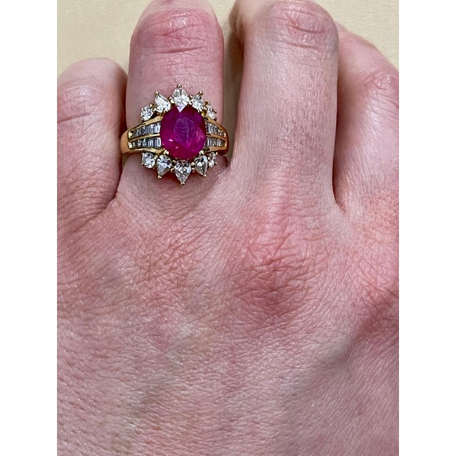 GIA Certified 3.6 Carat Burma Ruby Minor Heat and Diamond 18 Karat Gold Ring For Sale - Image 14 of 18