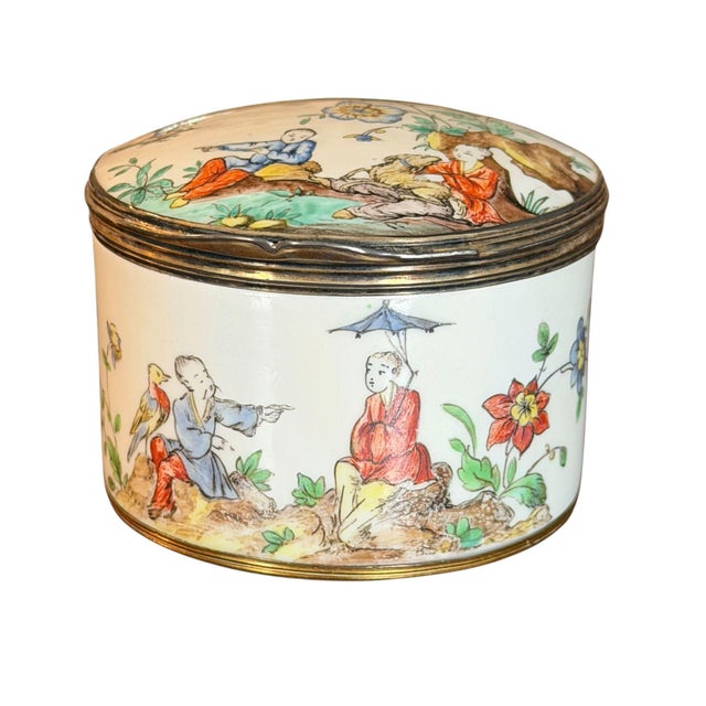 18th Century A Large Silver Gilt Mounted Chantilly Soft Paste Chinoiserie Snuff Box For Sale - Image 4 of 15