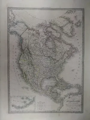 Ancient Map of North America 1838 Original First Edition of Pierre M. Lapie Map