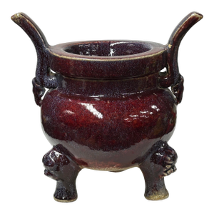 Orient Flame Oxblood Red Tri-Leg Ding Shape Ceramic Vase Container