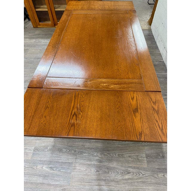 Vintage Old English Tudor Jacobean Revival Style Oak Draw Leaf Dining Table For Sale - Image 18 of 18