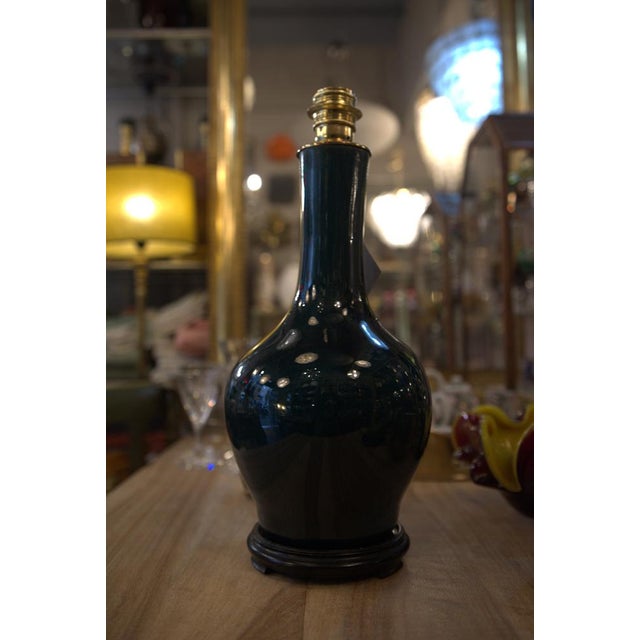 Dark Green Glazed Ceramic Lamp, 1950s For Sale - Image 3 of 6