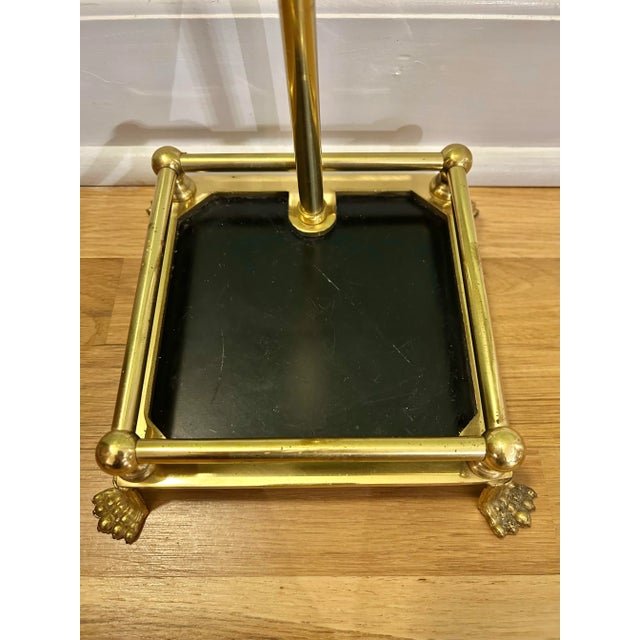 1970’s Colonial Revival Brass Fireplace Tools With Paw Foot Gallery Stand For Sale - Image 4 of 12