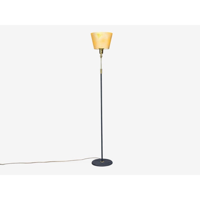 Boréns, Adjustable Floor Lamp, Blue Lacquered Metal, Brass, Fabric, Sweden, 1950s For Sale - Image 4 of 14