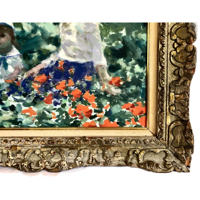 Textile Impressionist Painting of Young Girls in a Garden, by André Gisson For Sale - Image 7 of 8