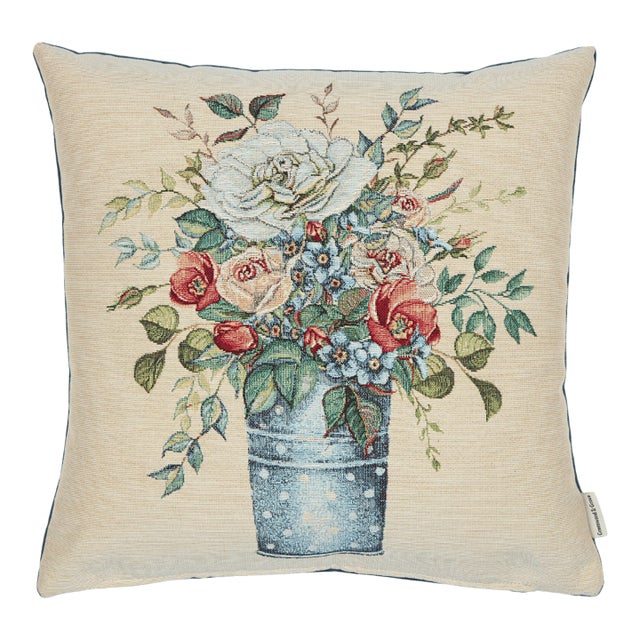 Garden Bouquet Woven Cushion With Feather Filler - 42x42cm (17"x17") For Sale