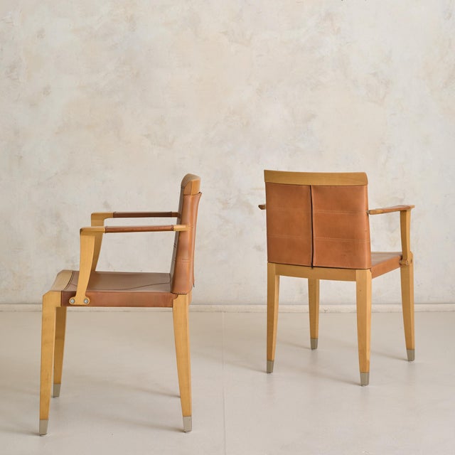‘Aro’ Leather + Cherry Wood Armchair by Chi Wing Lo for Giorgetti - 2 Available For Sale In Chicago - Image 6 of 14