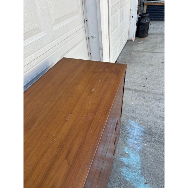 Brown Vintage Dresser by Dixie, Walnut Highboy Chest, Tallboy, Furniture With Tapered Legs For Sale - Image 8 of 12