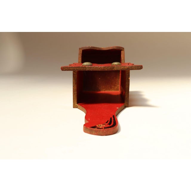 1940s Vintage Folk Art Carved "Cat" Hand-Painted Red and Black Wooden Matchbook Holder For Sale - Image 5 of 13