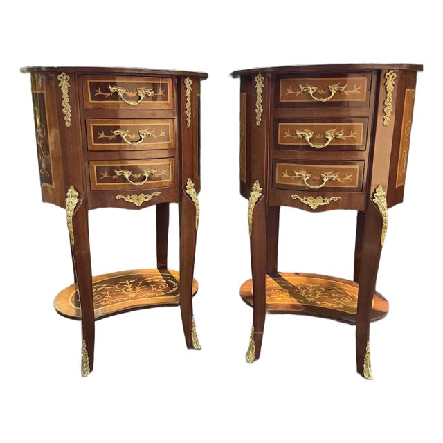 1960 French Louis XVI Mahogany Nightstands/ Commodes -Pair/ 2 Pc For Sale