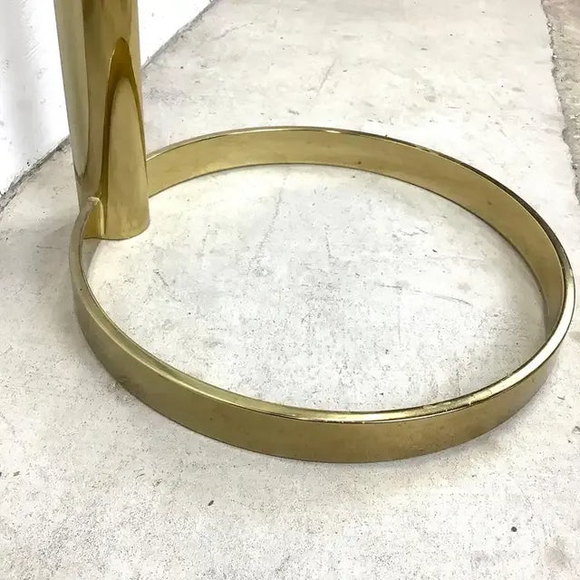 Metal Mid 20th Century Midcentury Modern Glass Top Cantilever Table With Circular Brass Finish For Sale - Image 7 of 7