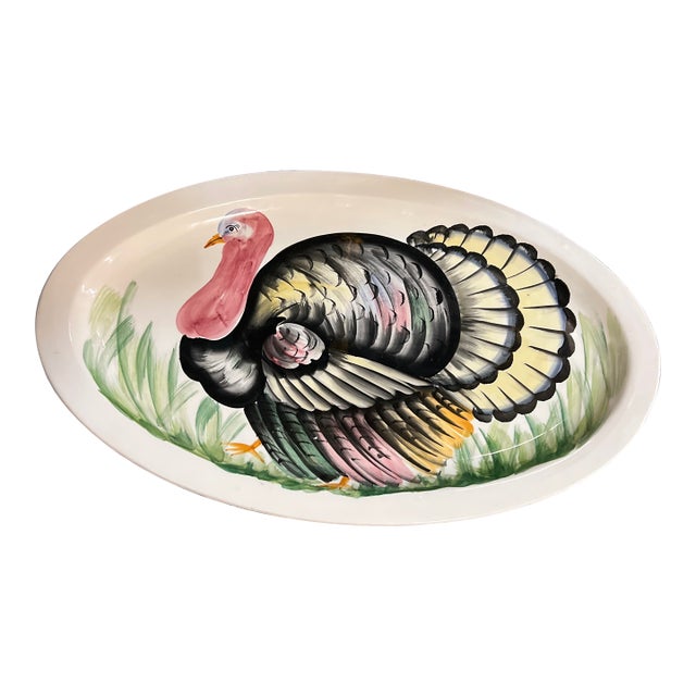 1970s Large Italian Hand Painted Turkey Platter For Sale