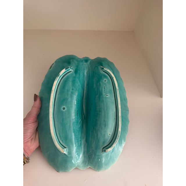 Late 19th Century Antique French Lunéville Barbotine Majolica Turquoise Asparagus Platter For Sale - Image 5 of 5