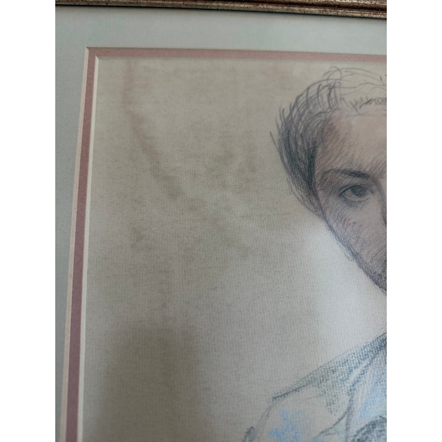Mid-Century Modern 1970s Original Pastel Portrait by Barnaby Fitzgerald Framed Drawing For Sale - Image 3 of 12