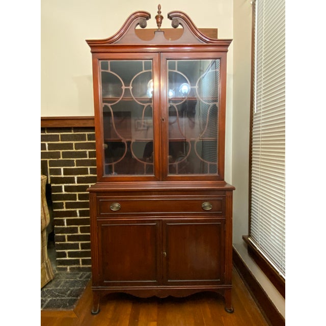 Vintage Brown Wood Versatile China Cabinet Display Cabinet Bookcase For Sale - Image 15 of 16