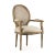 Round back arm chair upholstered in natural linen on limed grey oak frame.