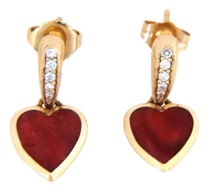 Kabana 14k Yellow Gold Diamond Spiny Oyster Shell Heart Dangle Earrings, 2 Pieces